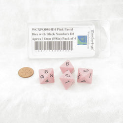 WCXPQ0864E4 Pink Pastel Dice with Black Numbers D8 Aprox 16mm (5/8in) Pack of 4 (ONLINE ORDER ONLY)