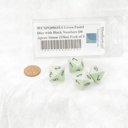 WCXPQ0865E4 Green Pastel Dice with Black Numbers D8 Aprox 16mm (5/8in) Pack of 4 (ONLINE ORDER ONLY)