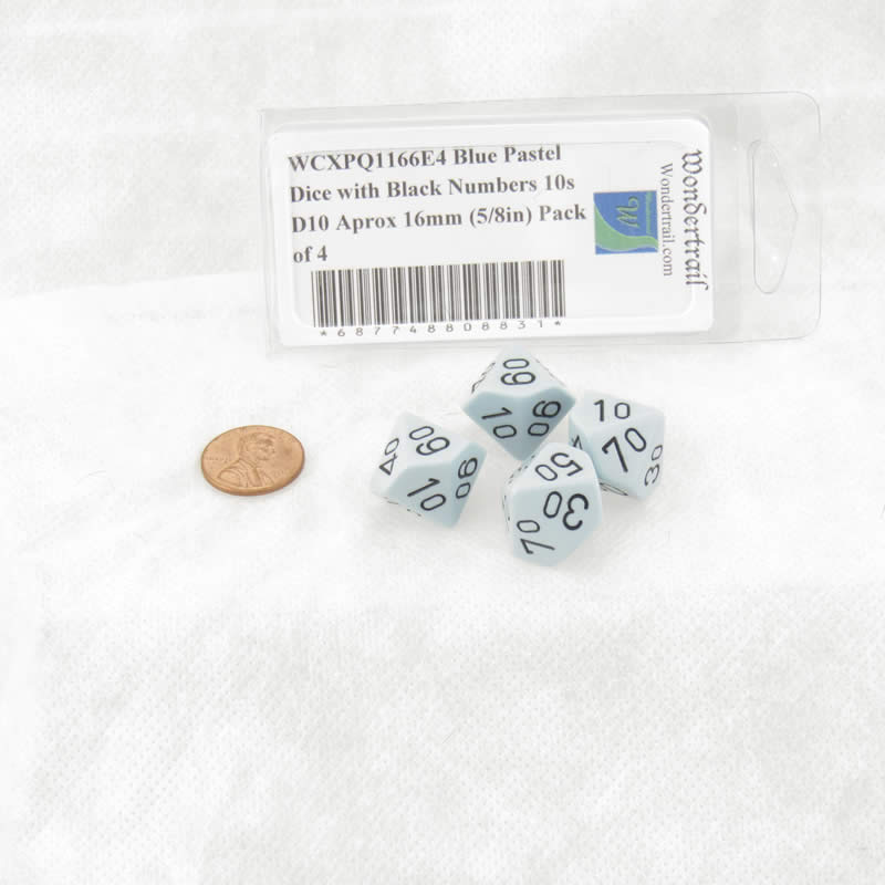 WCXPQ1166E4 Blue Pastel Dice with Black Numbers 10s D10 Aprox 16mm (5/8in) Pack of 4 (ONLINE ORDER ONLY)
