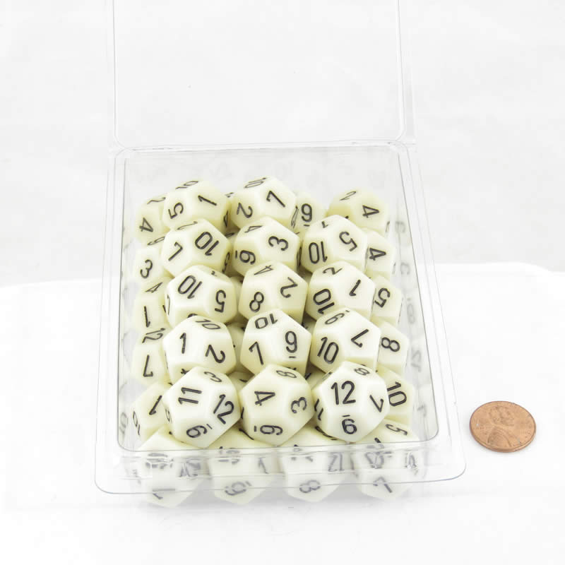 WCXPQ1200E50 Ivory Opaque Dice Black Numbers D12 Aprox 16mm (5/8in) Pack of 50 (ONLINE ORDER ONLY)