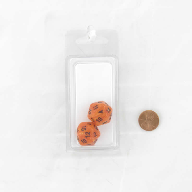 WCXPV2003E2 Orange Vortex Dice Black Numbers D20 16mm (5/8in) Pack of 2 (ONLINE ORDER ONLY)