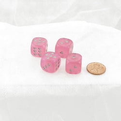 WCXXH6001E4 Pink Borealis Luminary Dice with Silver Hearts D6 16mm (5/8in) Pack of 4 (ONLINE ORDER ONLY)
