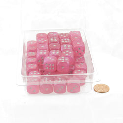 WCXXH6001E50 Pink Borealis Luminary Dice with Silver Hearts D6 16mm (5/8in) Pack of 50 (ONLINE ORDER ONLY)