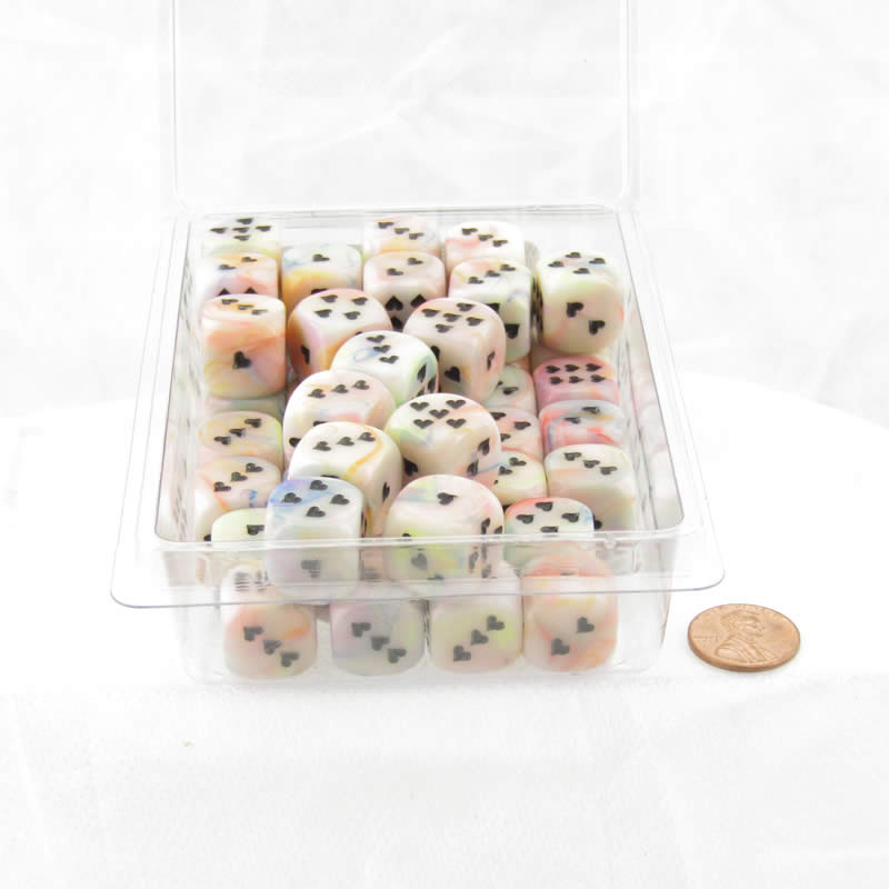 WCXXH6002E50 Circus Festive Dice with Black Hearts D6 16mm (5/8in) Pack of 50 (ONLINE ORDER ONLY)