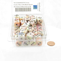 WCXXH6002E50 Circus Festive Dice with Black Hearts D6 16mm (5/8in) Pack of 50 (ONLINE ORDER ONLY)