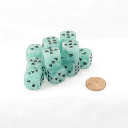 WCXXM0605E12 Green Cirrus Dice with Black Hearts D6 16mm (5/8in) Pack of 12 (ONLINE ORDER ONLY)
