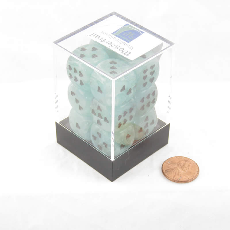 WCXXM0605E12 Green Cirrus Dice with Black Hearts D6 16mm (5/8in) Pack of 12 (ONLINE ORDER ONLY)