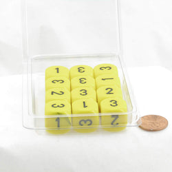WCXXQ0302E12 Yellow Opaque Dice Black Numbers D3 (D6 1-3 Twice) 16mm Pack of 12 (ONLINE ORDER ONLY)