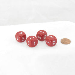 WCXXQ0304E4 Red Opaque Dice White Numbers D3 (D6 1-3 Twice) 16mm Pack of 4