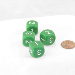 WCXXQ0305E4 Green Opaque Dice White Numbers D3 (D6 1-3 Twice) 16mm Pack of 4
