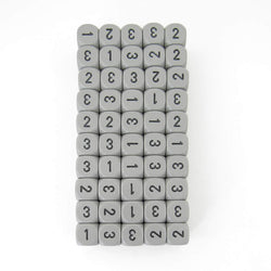 WCXXQ0310B1 Gray Opaque Dice Black Numbers D3 (d6 1-3 Twice) 16mm Pack of 100 (ONLINE ORDER ONLY)
