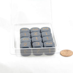 WCXXQ0326E12 Dusty Blue Dice Gold Numbers D3 (d6 1-3 Twice) 16mm Pack of 12 (ONLINE ORDER ONLY)