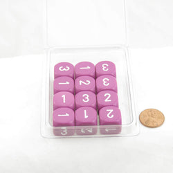 WCXXQ0327E12 Light Purple Opaque Dice White Numbers D3 (d6 1-3 Twice) 16mm (5/8in) Pack Of 12 (ONLINE ORDER ONLY)