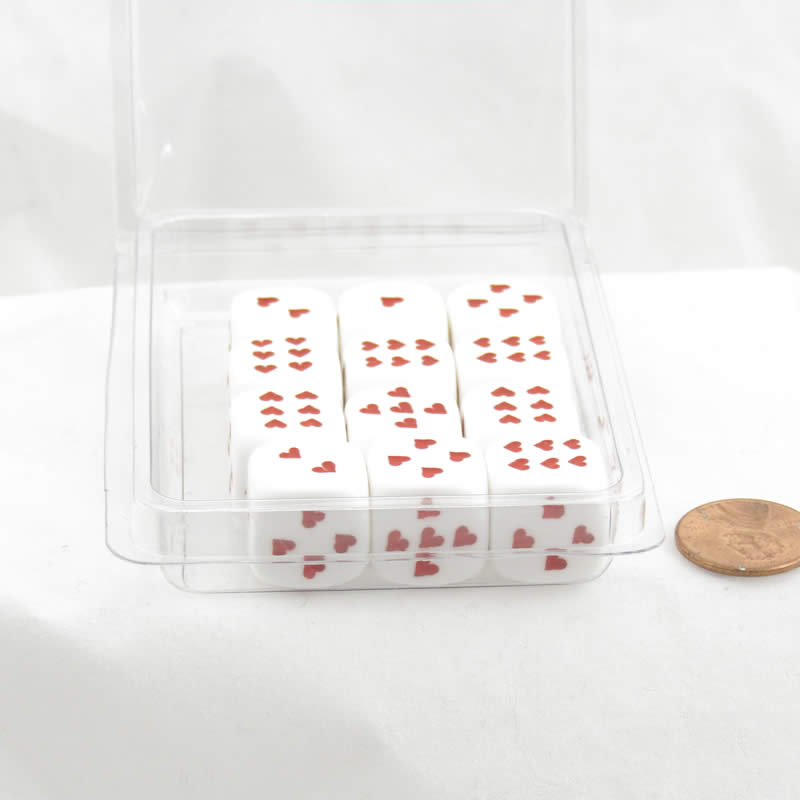 WCXXQ0614E12 White Dice with Red Hearts D6 16mm (5/8in) Pack of 12 (ONLINE ORDER ONLY)