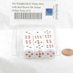 WCXXQ0614E12 White Dice with Red Hearts D6 16mm (5/8in) Pack of 12 (ONLINE ORDER ONLY)