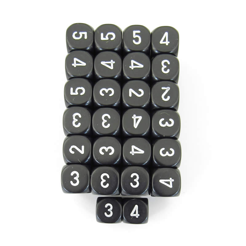 WCXXQ2108E50 Black Opaque Dice White Numbers D6 Averaging Dice 16mm Pack of 50 (ONLINE ORDER ONLY)