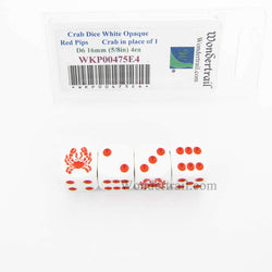 WKP00475E4 Crab Dice D6 White Opaque Red Pips 16mm Set of 4 (ONLINE ORDER ONLY)