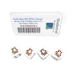 WKP00525E4 Teddy Bear Dice White Opaque Brown Pips D6 16mm Set of 4 (ONLINE ORDER ONLY)