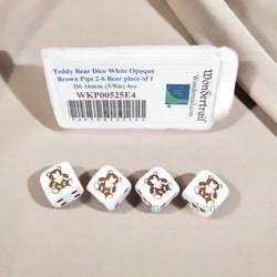 WKP00525E4 Teddy Bear Dice White Opaque Brown Pips D6 16mm Set of 4 (ONLINE ORDER ONLY)