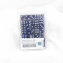 WKP01919E50 Blue Glitter Dice White Pips Squared Corners D6 16mm Pack of 50 (ONLINE ORDER ONLY)