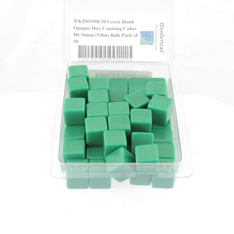 WKP01950E50 Green Blank Opaque Dice Counting Cubes D6 16mm (5/8in) Bulk Pack of 50 (ONLINE ORDER ONLY)