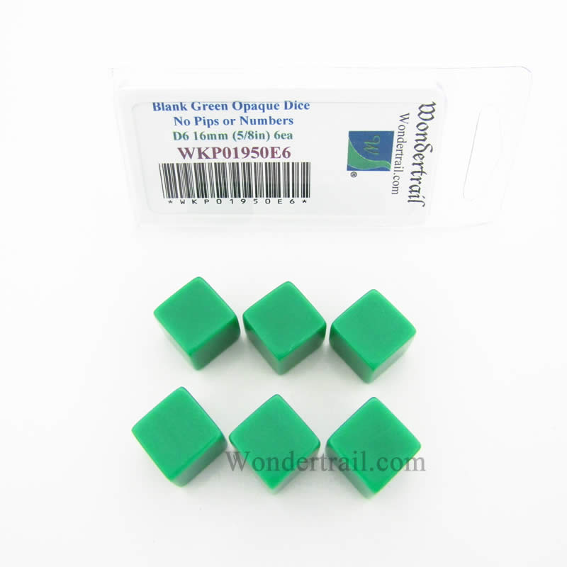 WKP01950E6 Green Blank Dice Cubes D6 16mm (5/8in) Set of 6 Wondertrail