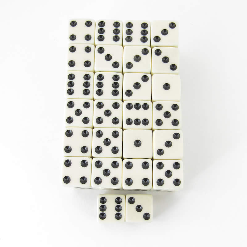 WKP01953E50 Ivory Opaque Squared Corner Dice Black Pips D6 16mm Pack of 50 (ONLINE ORDER ONLY)