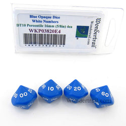 WKP03820E4 Blue Opaque Dice White Numbers DT10 16mm Pack of 4 (ONLINE ORDER ONLY)