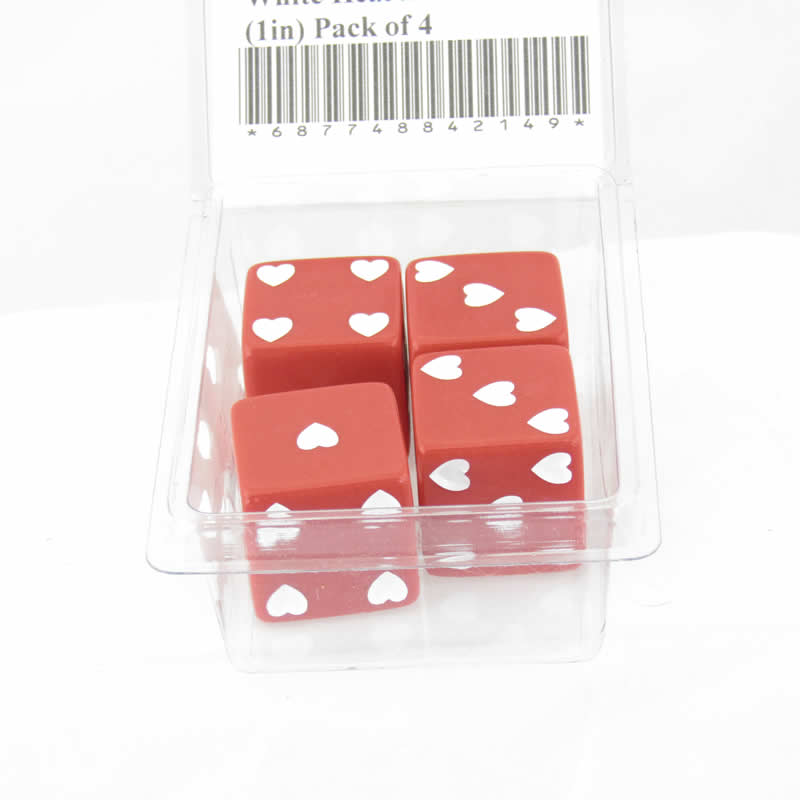 WKP03928E4 Red Sweetheart Dice with White Hearts D6 25mm (1in) Pack of 4