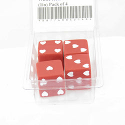 WKP03928E4 Red Sweetheart Dice with White Hearts D6 25mm (1in) Pack of 4