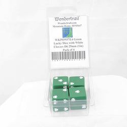 WKP03937E4 Green Lucky Dice with White Clovers D6 25mm (1in) Pack of 4 (ONLINE ORDER ONLY)