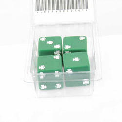 WKP03937E4 Green Lucky Dice with White Clovers D6 25mm (1in) Pack of 4 (ONLINE ORDER ONLY)