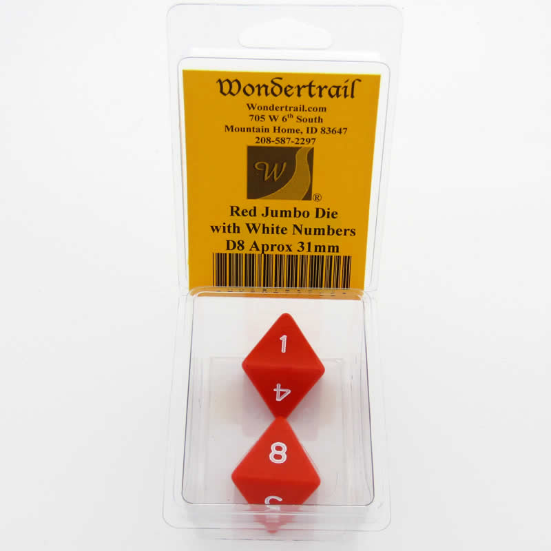 WKP04797E2 Red Jumbo Dice with White Numbers D8 25mm Pack of 2 (ONLINE ORDER ONLY)