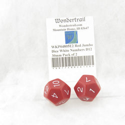 WKP04805E2 Red Jumbo Dice White Numbers D12 30mm Pack of 2
