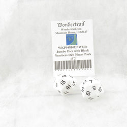 WKP04810E2 White Jumbo Dice with Black Numbers D20 30mm Pack of 2 (ONLINE ORDER ONLY)