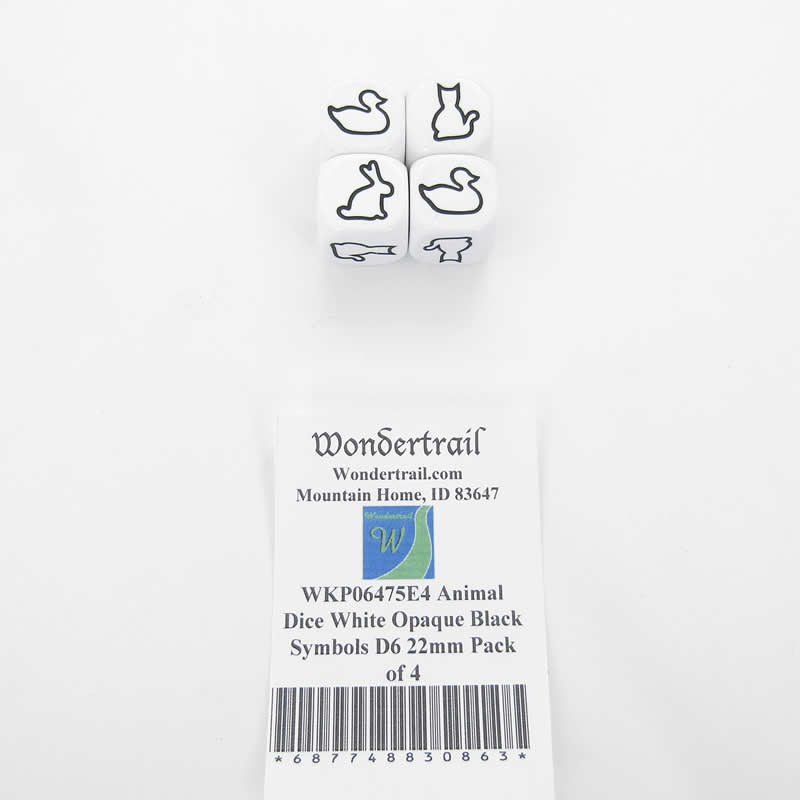WKP06475E4 Animal Dice White Opaque Black Symbols D6 22mm Pack of 4 (ONLINE ORDER ONLY)