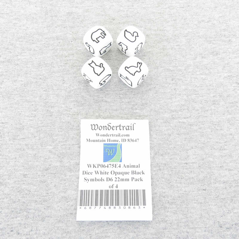 WKP06475E4 Animal Dice White Opaque Black Symbols D6 22mm Pack of 4 (ONLINE ORDER ONLY)