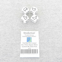WKP06475E4 Animal Dice White Opaque Black Symbols D6 22mm Pack of 4 (ONLINE ORDER ONLY)