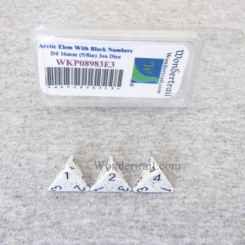 WKP08983E3 Arctic Camo Elemental Dice Black Numbers D4 16mm Pack of 3 (ONLINE ORDER ONLY)