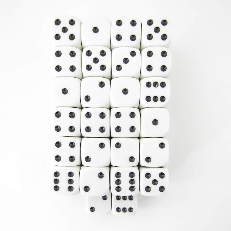 WKP10885E50 White Opaque Dice with Black Pips D6 16mm Pack of 50 (ONLINE ORDER ONLY)