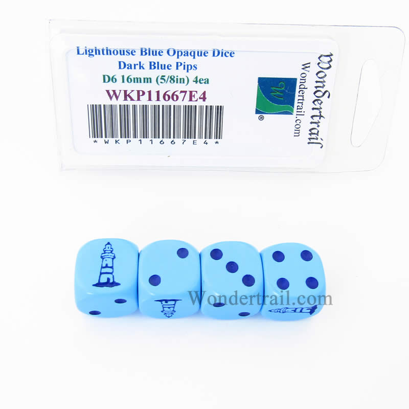 WKP11667E4 Lighthouse Dice Blue Opaque Drak Blue Pips D6 16mm Set of 4 (ONLINE ORDER ONLY)
