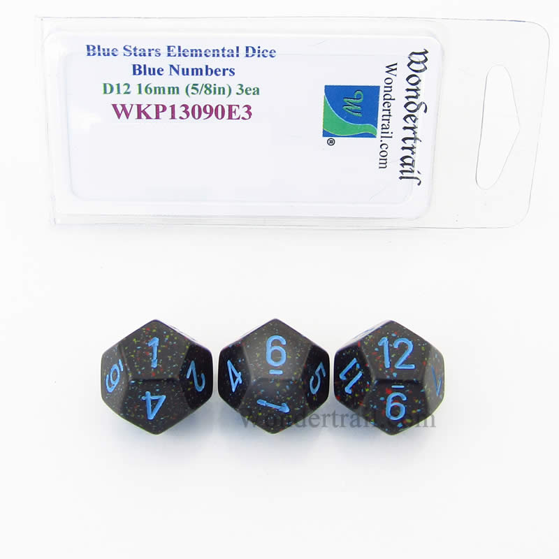 WKP13090E3 Blue Stars Elemental Dice Blue Numbers 16mm D12 Pack of 3 (ONLINE ORDER ONLY)