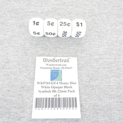 WKP16142E4 Money Dice White Opaque Black Symbols D6 22mm Pack of 4 (ONLINE ORDER ONLY)