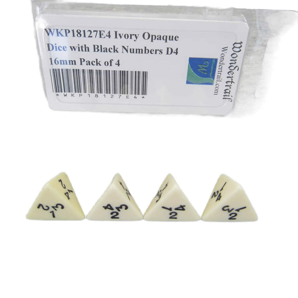 WKP18127E4 Ivory Opaque Dice with Black Numbers D4 16mm Pack of 4 (ONLINE ORDER ONLY)