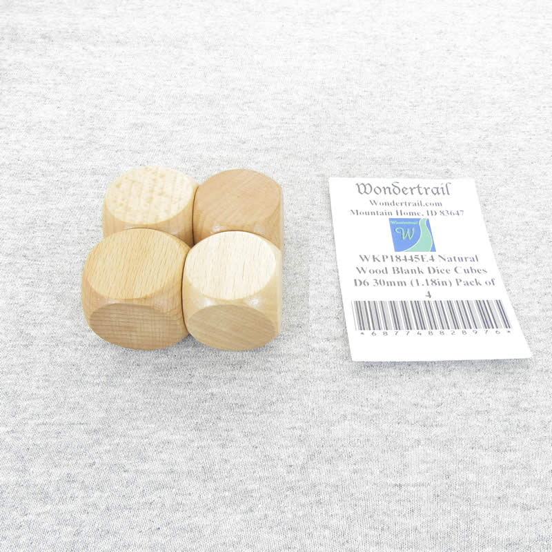 WKP18445E4 Natural Wood Blank Dice Cubes D6 30mm (1.18in) Pack of 4 (ONLINE ORDER ONLY)