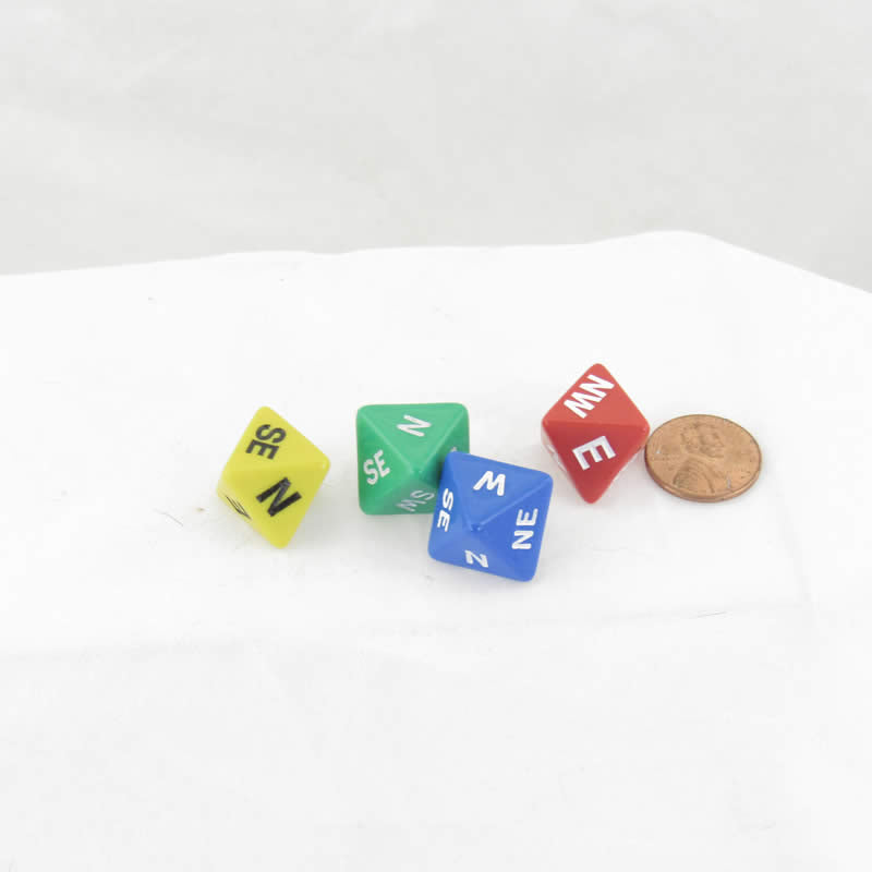 WKP18968AE4 Red Blue Green Yellow Compass Dice with Markings D8 16mm (5/8in) Pack of 4 (ONLINE ORDER ONLY)