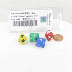 WKP18968AE4 Red Blue Green Yellow Compass Dice with Markings D8 16mm (5/8in) Pack of 4 (ONLINE ORDER ONLY)