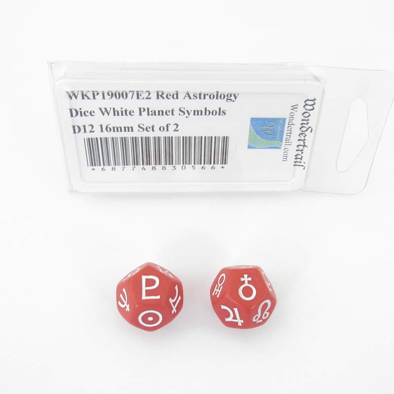 WKP19007E2 Red Astrology Dice White Planet Symbols D12 16mm Set of 2 (ONLINE ORDER ONLY)