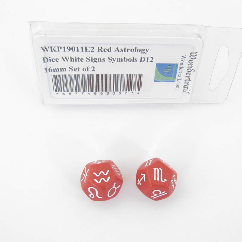 WKP19011E2 Red Astrology Dice White Signs Symbols D12 16mm Set of 2 (ONLINE ORDER ONLY)