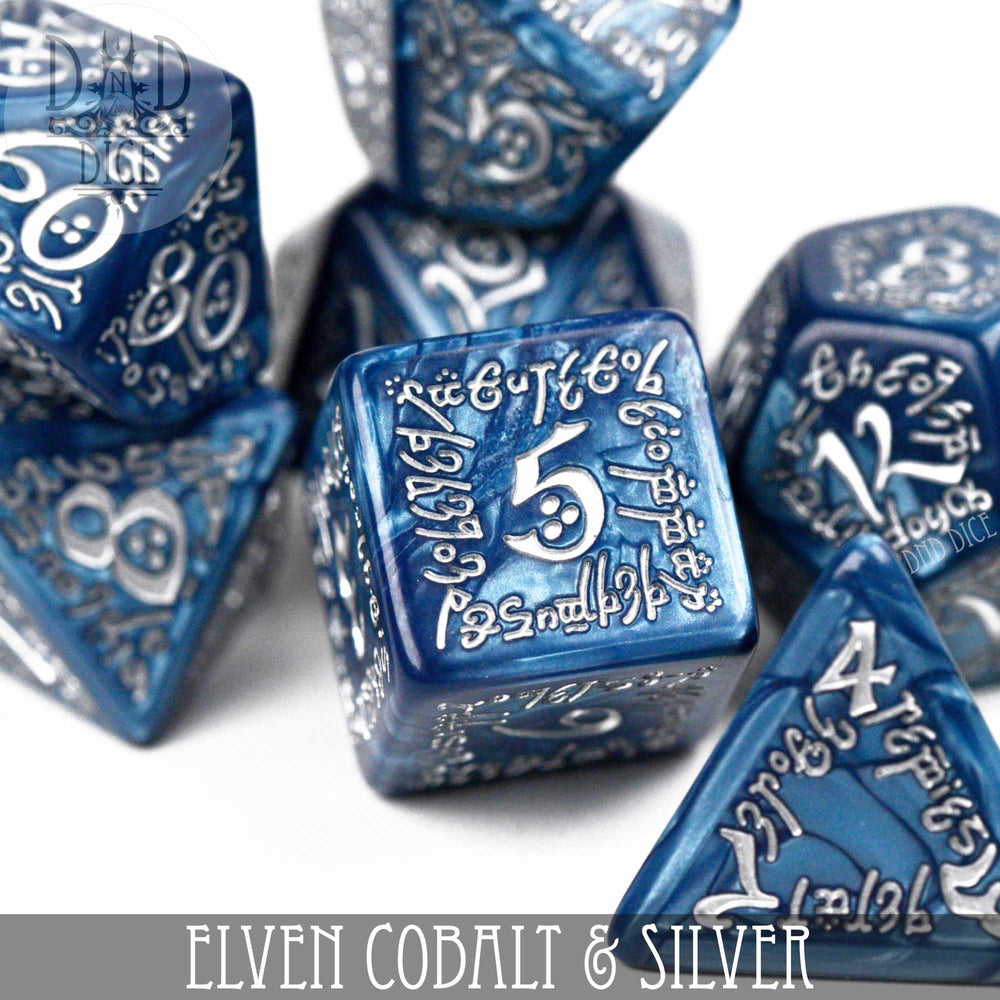 Elven Cobalt & Silver Dice Set (Online Order Only)